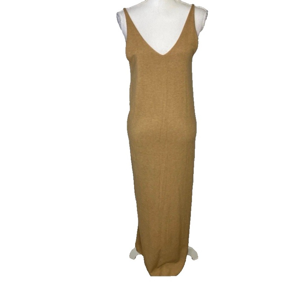 Carly Jean LA Oslo Knit Maxi Dress Tan Wedding Guest Spring Garden Party Sz S